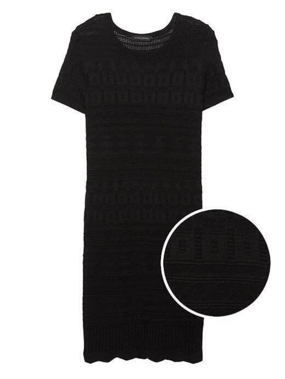 Banana Republic Large $198 Black Pointelle Lace Knit Short Sleeve Sheath Dress